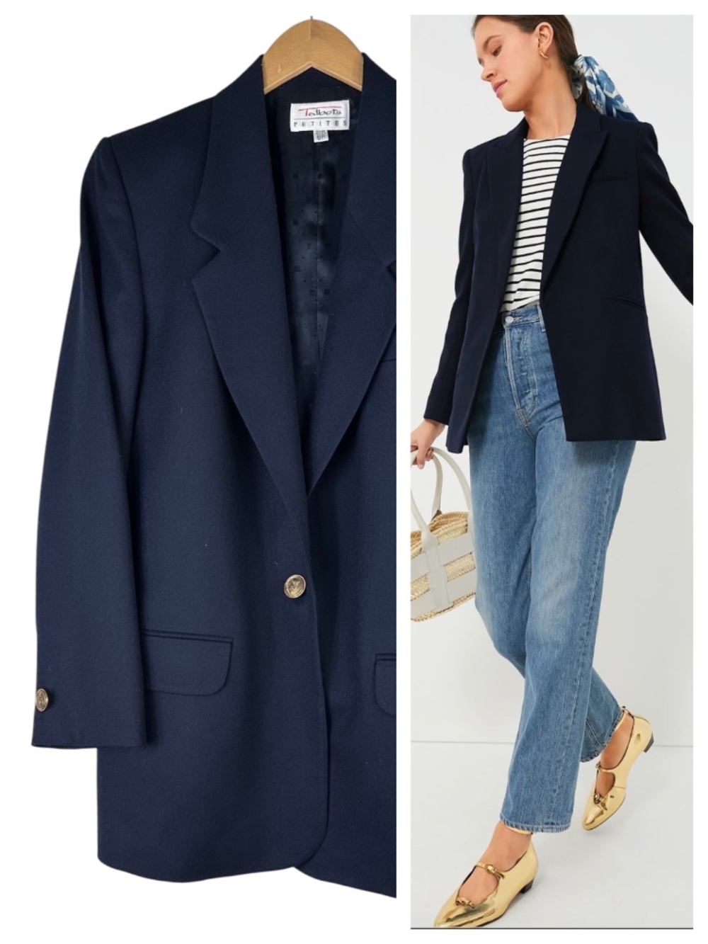 Talbots Blazer Jacket Coat Sz 8P 8 Petite Navy Blue 100% WOOL Academia Career